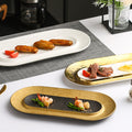 Nordic creative electroplated embossed dinnerware ceramic long plate sushi plate western pastry dessert oval serving tray