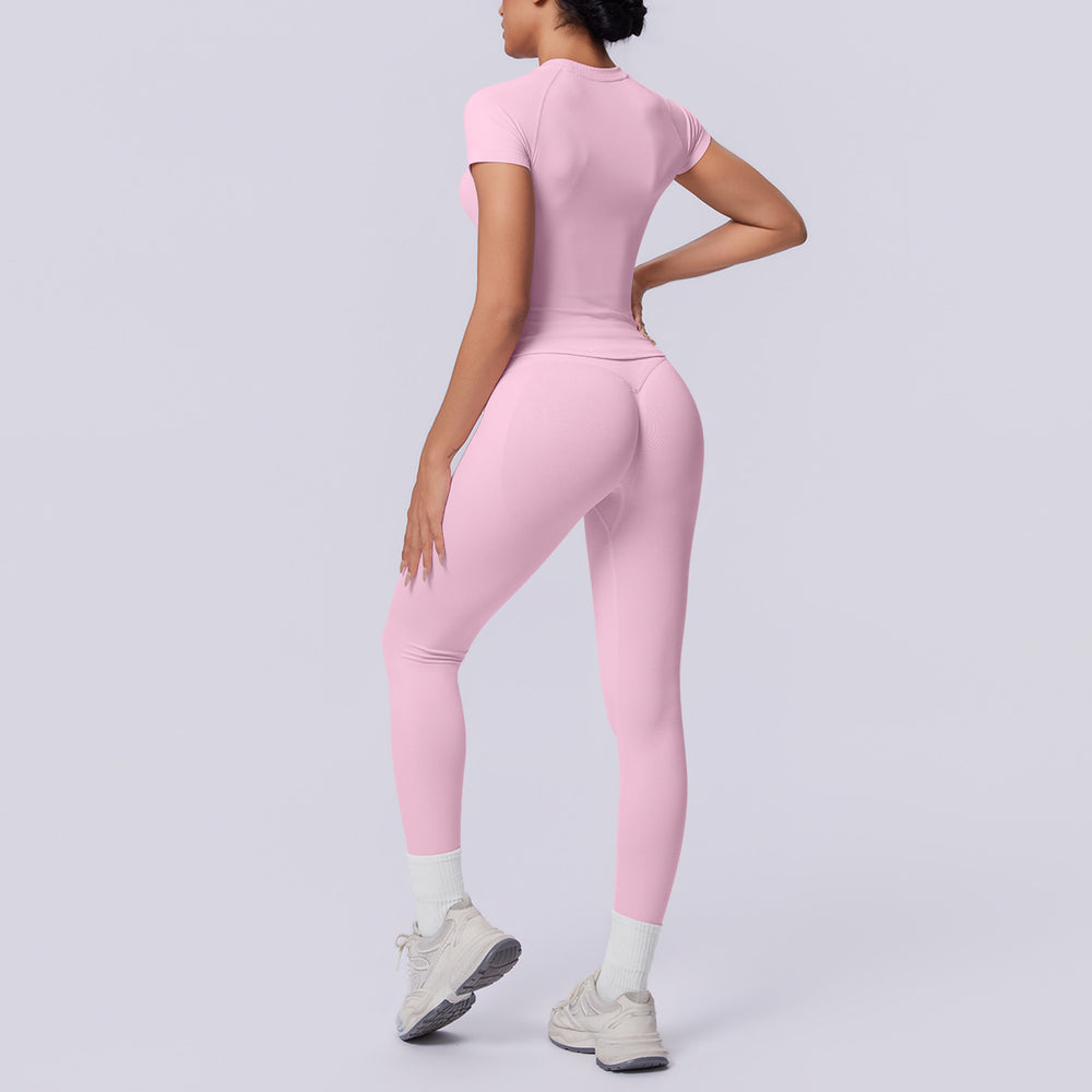 fashion seamless knittingpure color tight breathable long yoga suit sports running fitness two-piece set