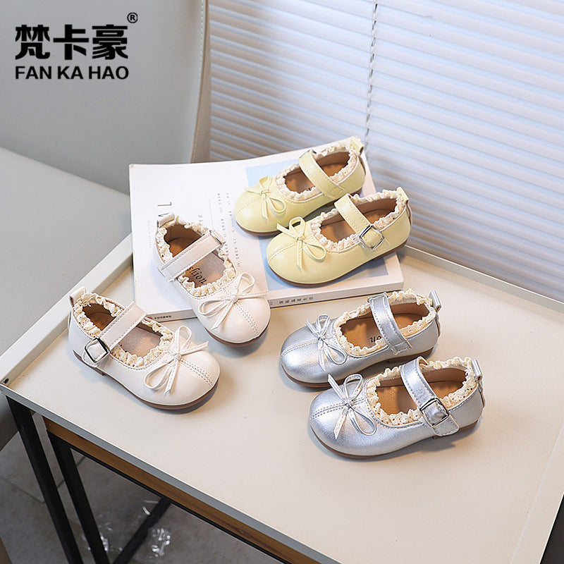 Vancahao kids' leather shoes -  autumn new collection - korean style girls' bow princess shoes - soft sole single shoes for students