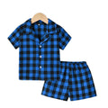 Export children's clothing kids pajamas spring and summer boys short-sleeved kids plaidcardigan boys thin cotton kids home clothes