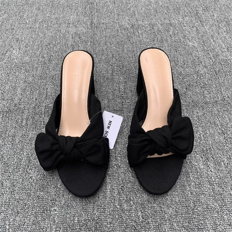 plus size slippers women's denim slippers women's square toe thick heel  summernew arrivalfashion one-line slippers cool