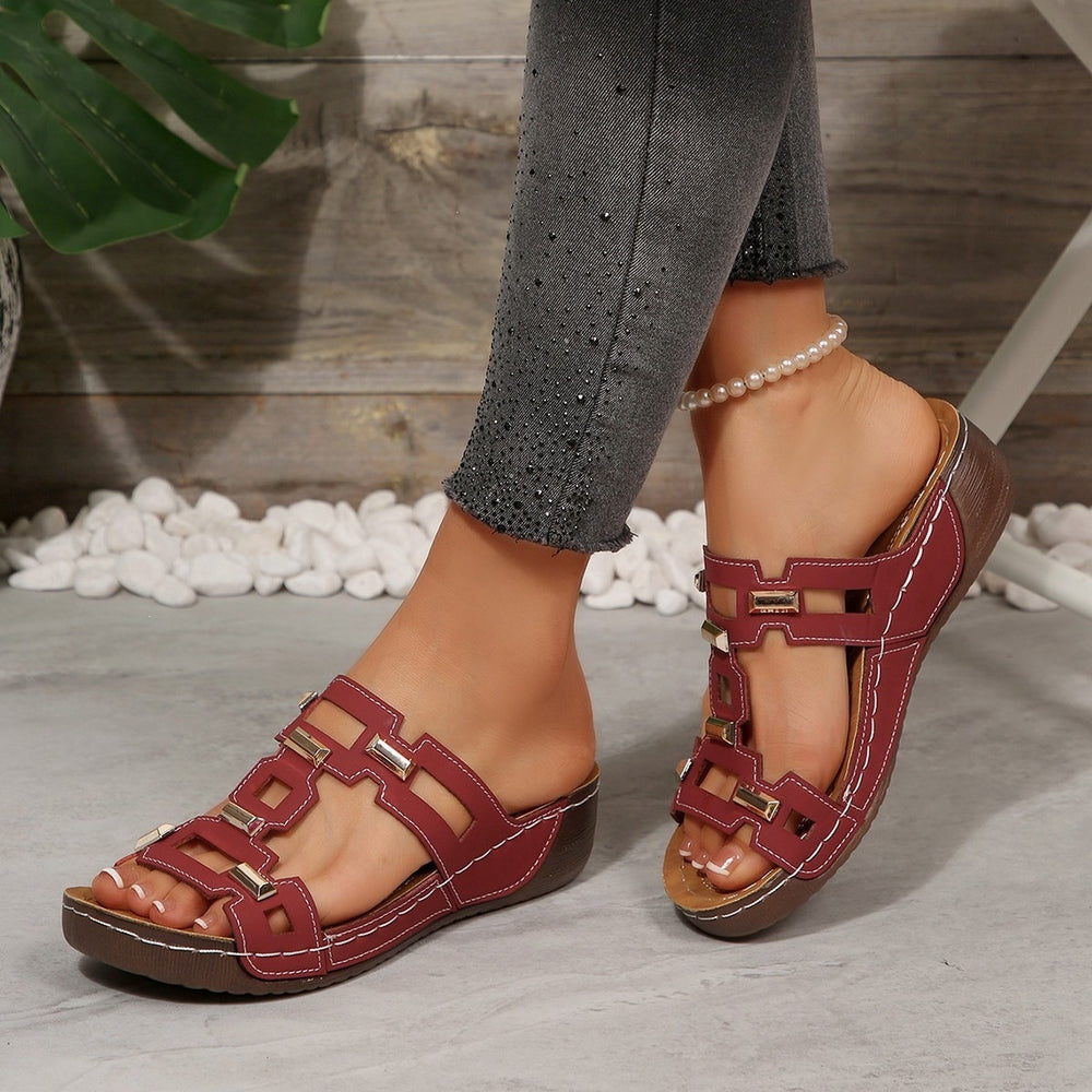 metal buckle wedge heel slippers  summernew arrivalplatform shoesplus sizethick sole one-line sandals women's wholesale