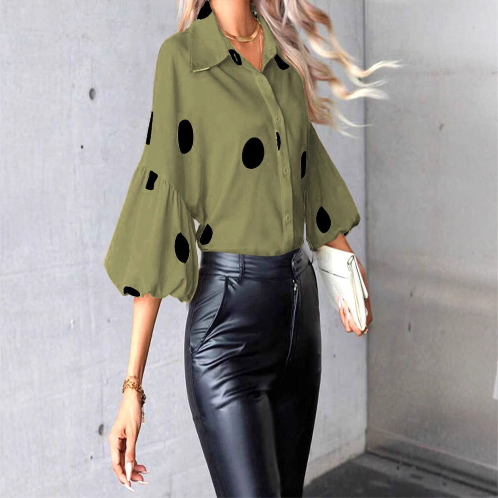 new women's french style blouse - spring chiffon polka dot five-point bubble sleeve fashionable elegant shirt