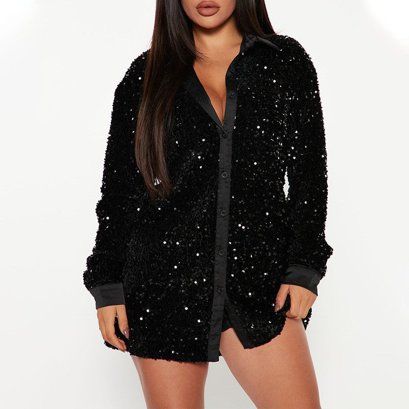 new european and american cross-border  direct sales holiday party single-breasted fashion sequin long sleeve women's outerwear
