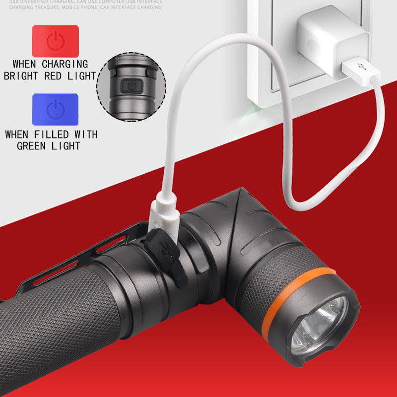 Cross-border XPG red, white and green light strong light USB charging power display magnet car 90 degree elbow pen buckle flashlight