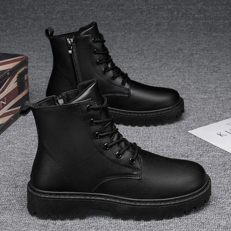 Chef men's shoes springnon-slipwaterproof kitchen high top leather boots black casual leather shoes winter sports boots trendy shoes