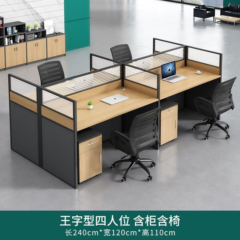 Office desk and chair set - 4, 6, or 8 seater - minimalist modern partitioned workstation for office staff - computer desk