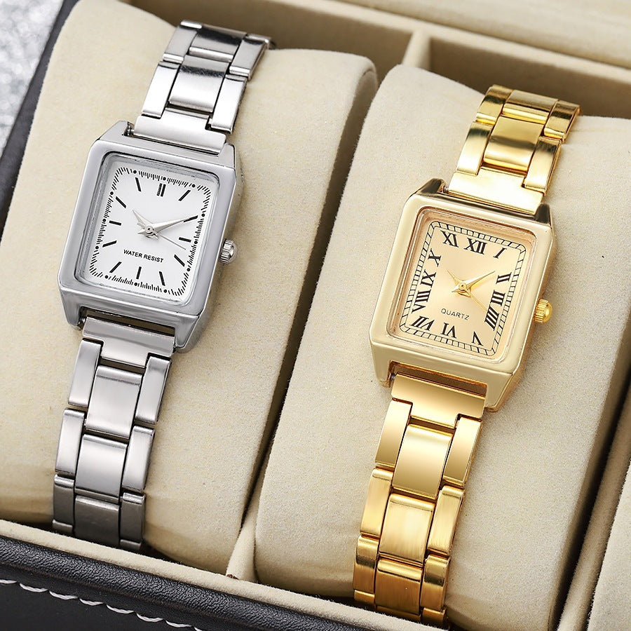 hot-selling small square watch, square women's watch, gold-tone stainless steel band quartz watch, fashionable and elegant watch, manufacturer in-stock wholesale