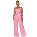 C7739 cross-border  new women's solid color ruched metal buckle cami top and wide-leg pants two-piece set