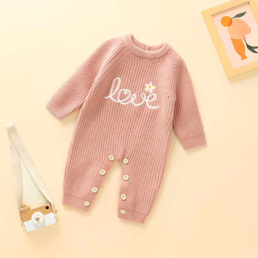 Export embroiderspring & falllove round neck infant kidsknitting one-piece pullover pure color khaki 028
