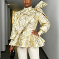 Autumn winternew arrival gold silk jacquard top waist accessible luxuryelegantclassybowsrufflessense of designtops