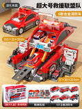 Transforming fire truck [dual mode] (6 alloy themed police cars + extra large gift box + stickers)