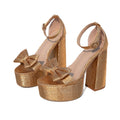 Women's chunky heel gold platform fashion party bow decor buckle high heel sandals - cross-border amazon