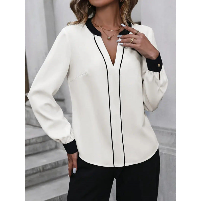 Shipped:  european and american cross-border new fashion v-neck button-down long sleeve top