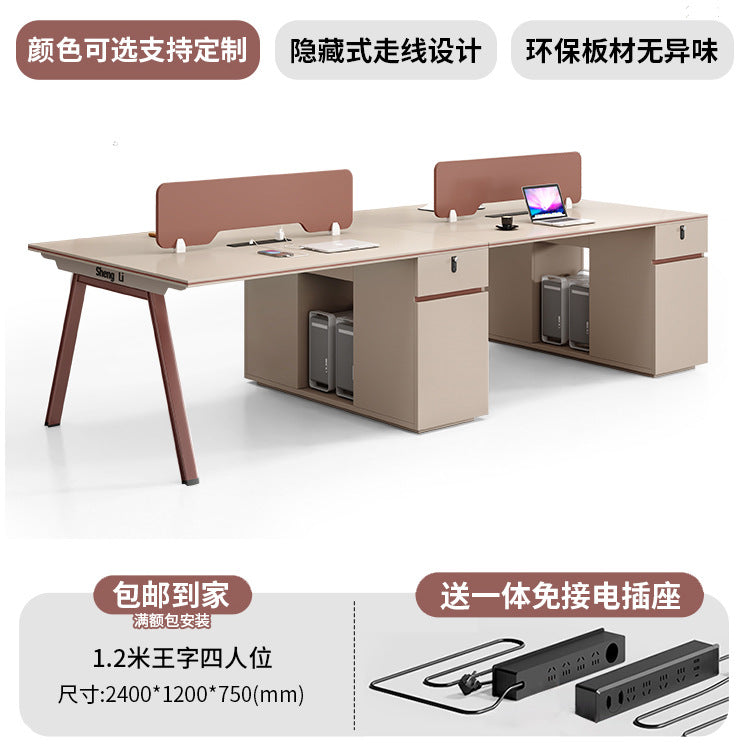 Office desk and chair set - 4/6 seater minimalist modern office table with partition workstation computer desk booth