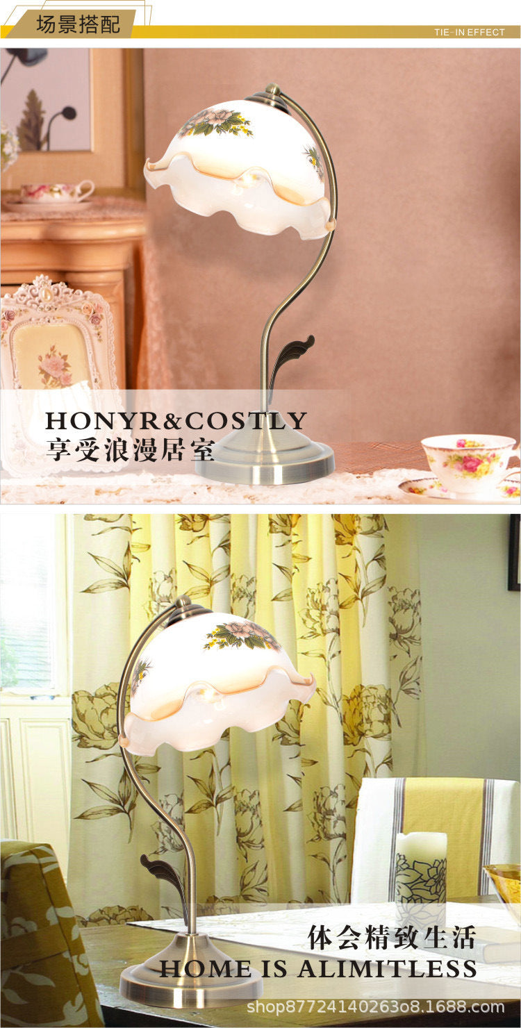 British european retro table lamp bedroom bedside lamp pastoral glass antique old shanghai study remote control dimming lamp