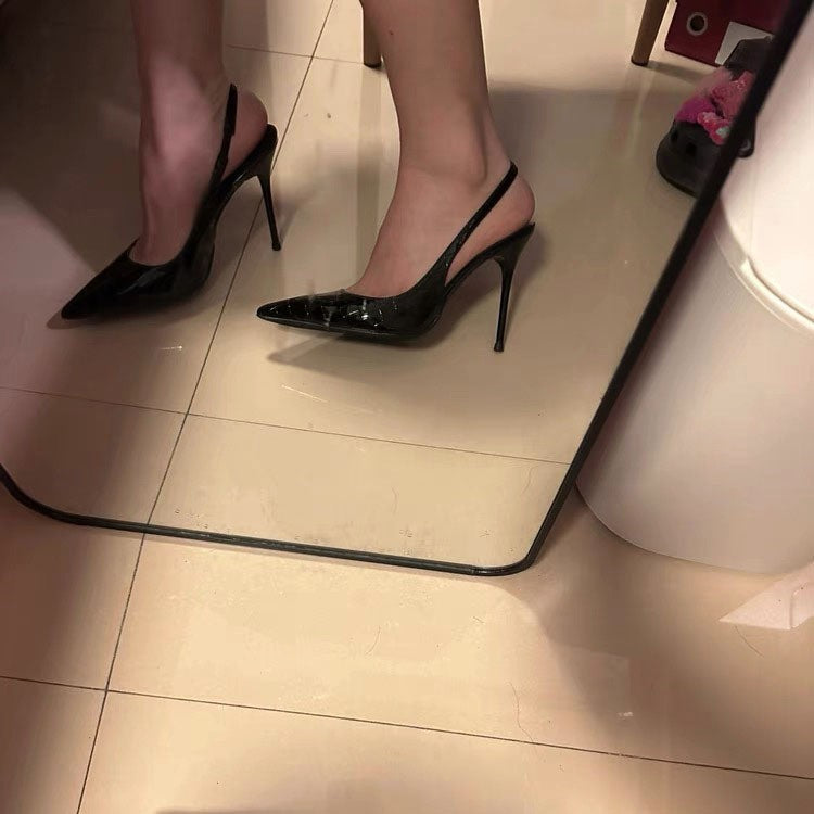 High heels 2024 spring new arrival stiletto toe sandals one-word buckle patent leather royal sister elegant pointed toe flatsflats