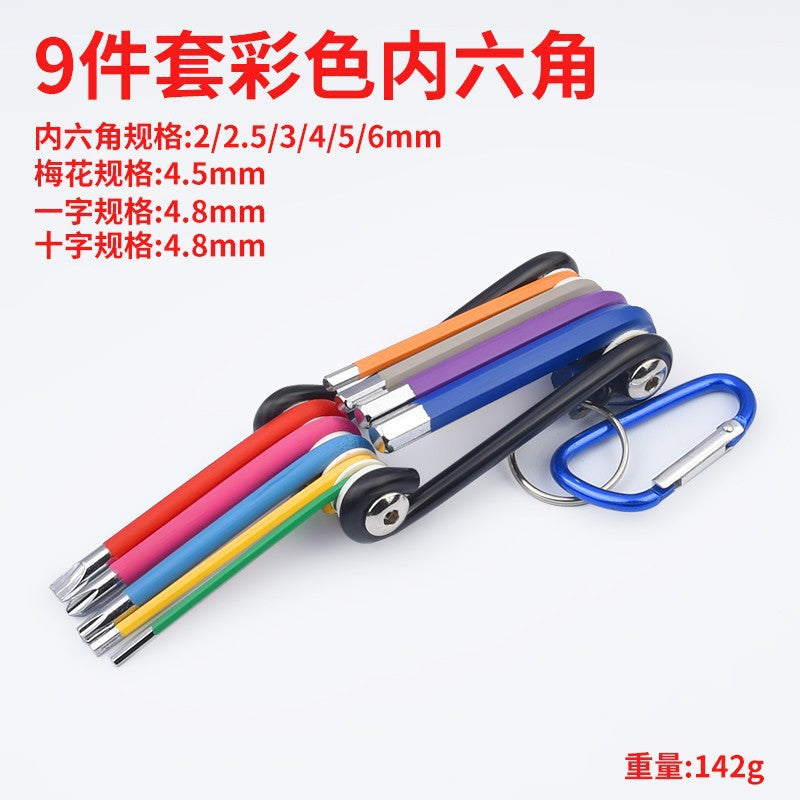 Folding hex key wrench set - metric & imperial, torx screwdriver, universal 6-point hex key wrench