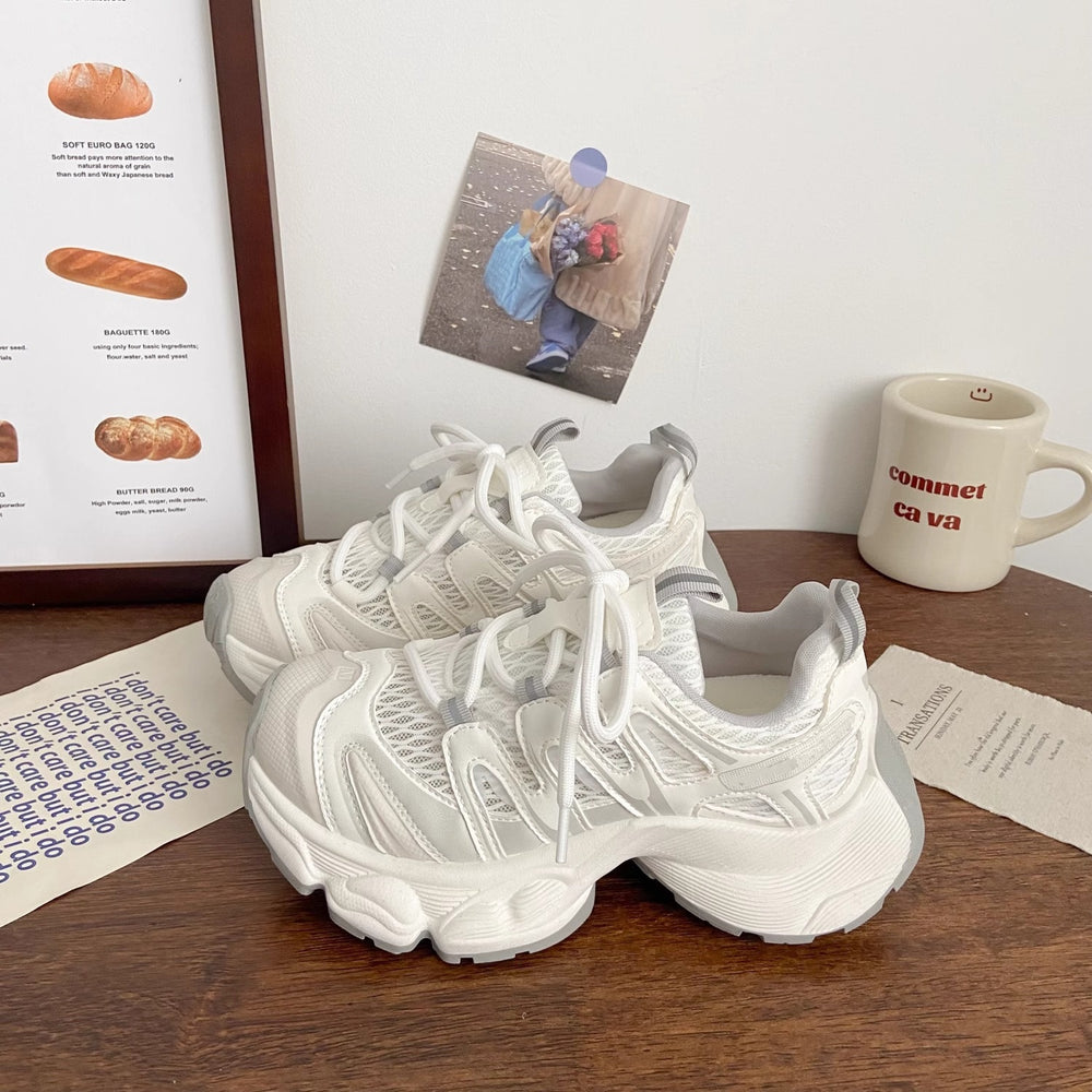 European style mesh breathable chunky sole dad sneakers for women, 2026 new fashion versatile height increasing slimming casual athletic shoes