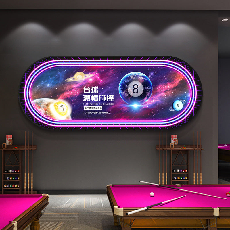 Billiards hall decorative painting black eight ball wall luminous hanging painting chess and card billiard room club bar led star light