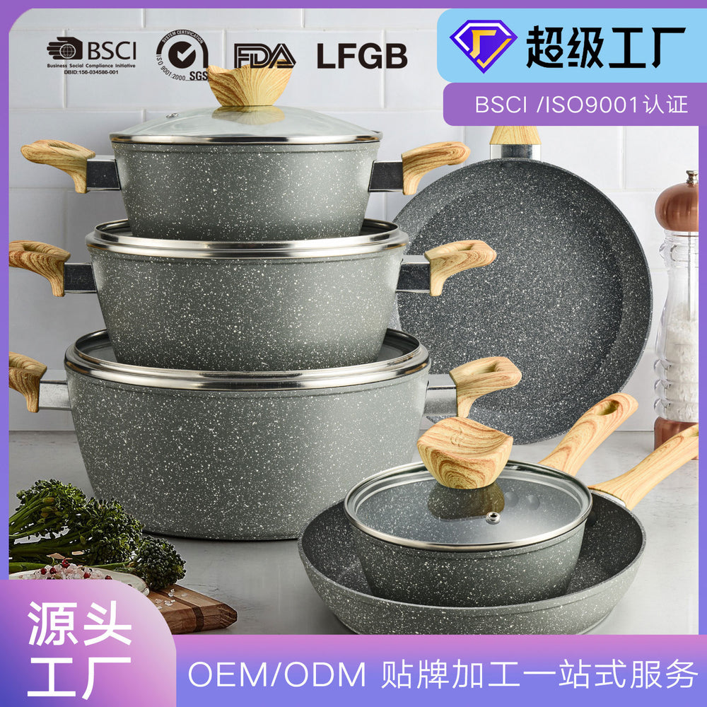 Processing personalizedfor homemedical stone pot suit non-stick flats pot milk pot soup pot six-piece set business gift pot