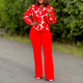 D3289 european and american style women's clothing  new ol fashion printed long sleeve top and wide leg pants two-piece set african outfit