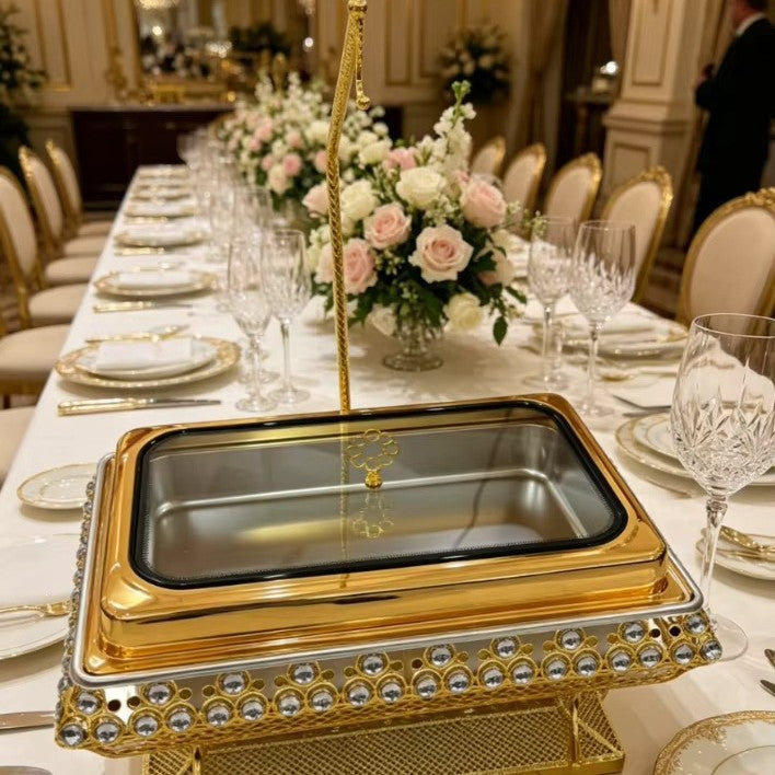 Gold stainless steel buffet chafing dish - 9l commercial kitchen hanging buffet warmer - in stock