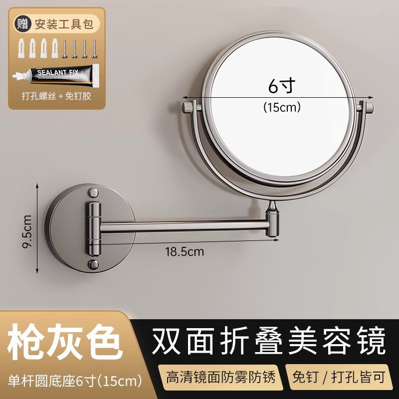 Bathroom retractable makeup mirror wall hanging punch-free bathroom toilet hotel foldable magnifying beauty makeup
