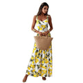 Summer new arrival cross-border supply  european and american women's clothing printed waist-cinching camisole dress with a full skirt