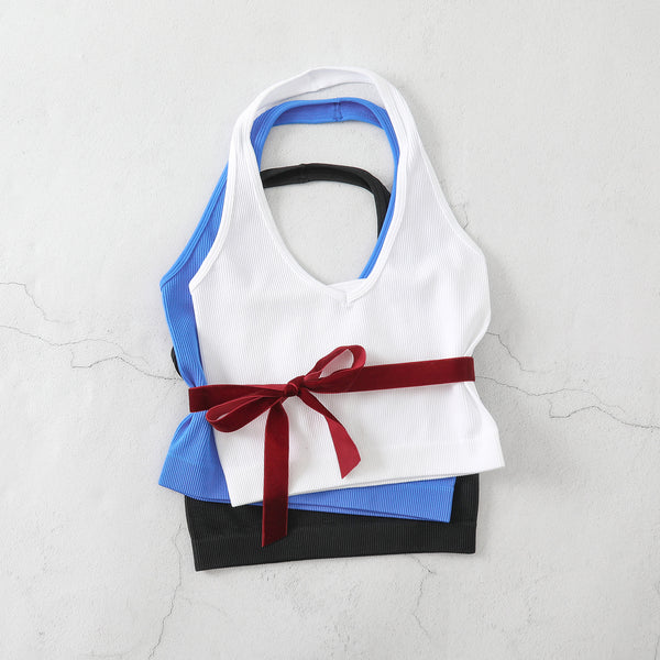 , European and American neck body underwear fitness yoga V-neck backless small vest threaded candy color