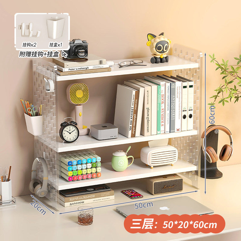 Acrylic desktop organizer, office desk pegboard, computer desk bookshelf, multi-tier storage rack with dividers