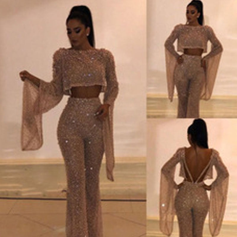 new european and american style women's export clothing,  &  two-piece sexy long sleeve backless jumpsuit with pants