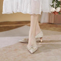 Wedding shoes for women, he xiu wedding dress, two-wear champagne color bridesmaid shoes, french thick-heeled high heels that can be worn on a daily basis