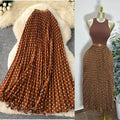 K-style polka dot pleated elegance skirt women's high waistslimming looka-line long skirtwork clothingeasiest for matchpatchworkelegant skirt