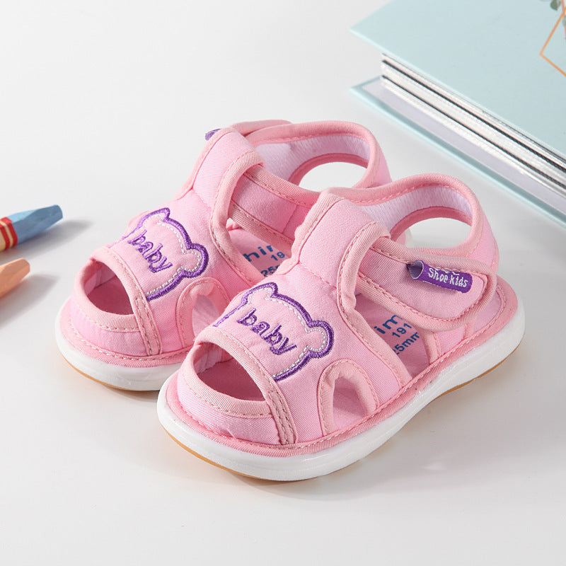 Baby boys' sandals summer baby girls' shoes 0-1-2-3 years old infant soft sole prewalker shoes squeaky shoes cloth shoes
