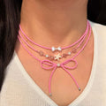 Dopamine necklace wholesale fashion cross-border new jewelry bows colorful summer easiest for match beaded sweater chain women