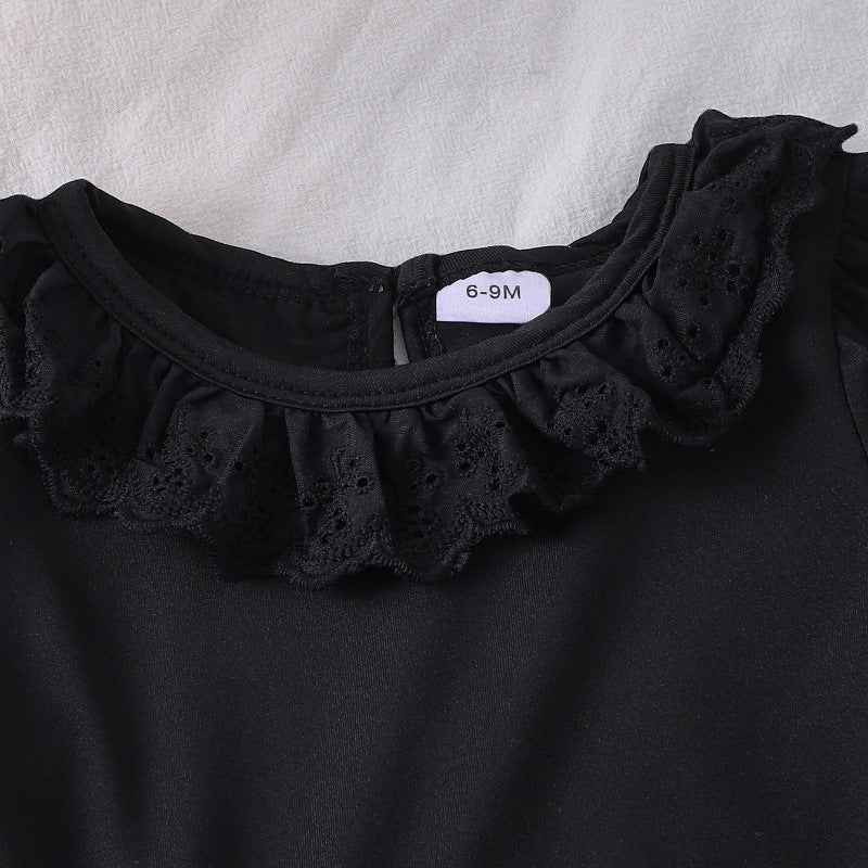 Children's clothing  cross-border fashion black short-sleeved t-shirt leopard print skirt girl new arrival