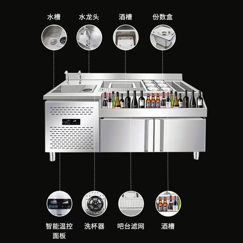 Stainless steel bartending station - complete cocktail bar equipment set for cocktail bars and lounges - bartending workstation & bar cabinet
