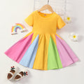 Store manager's pick: new autumn/winter girls' dress - short sleeve crew neck rainbow princess skirt with color block design