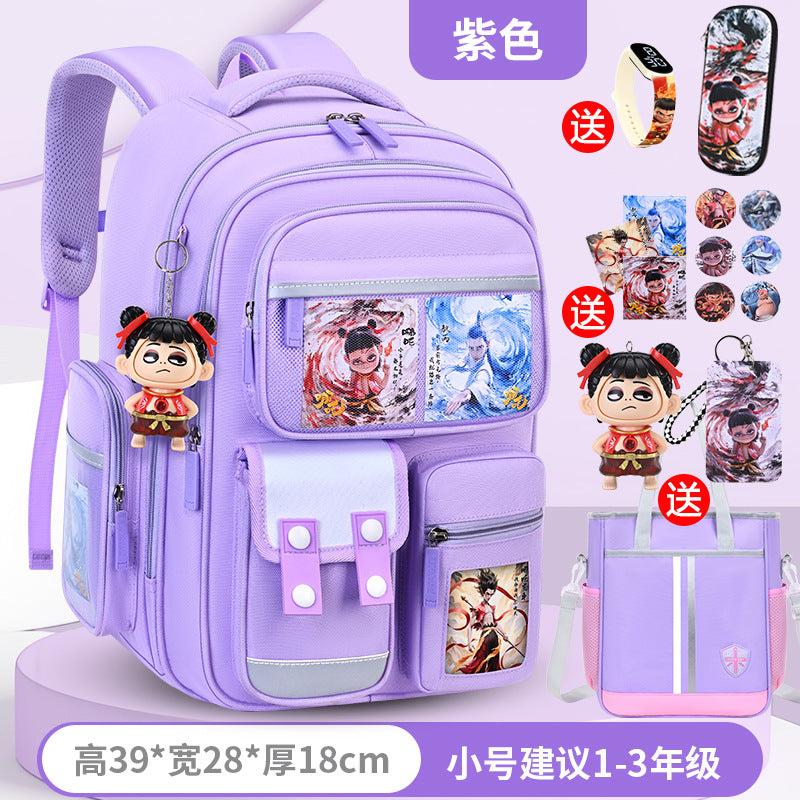 New nezha backpack for boys and girls, grades 1-6: spine protection, lightweight design, and extra-large capacity