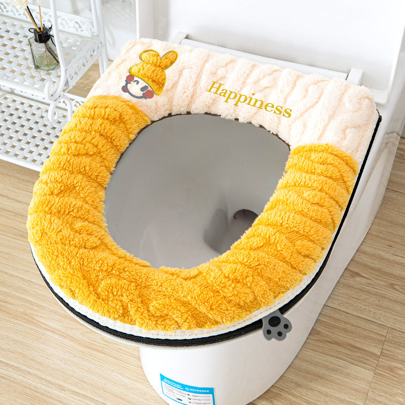 Toilet mat winterfor homewintercute cushion washablefall and winterthickened zipper toilet cover toilet mat