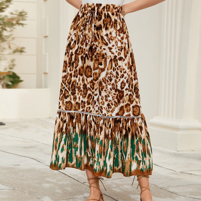 european and american rayon leopard print positioning printing bohemia beach vacation skirt
