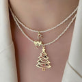 Christmas necklace wholesale fashion three-dimensional metallic candy christmas tree pendant women's high-end rice beads clavicle chain