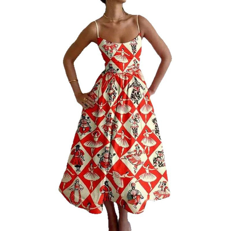 cross-border e-commerce european and american women's clothing: new summer collection - elegant vacation style, unique print, slim-fit cami dress