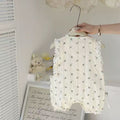 Summer lightweight lace romper baby bodysuit - sleeveless floral print lace outfit for baby girls