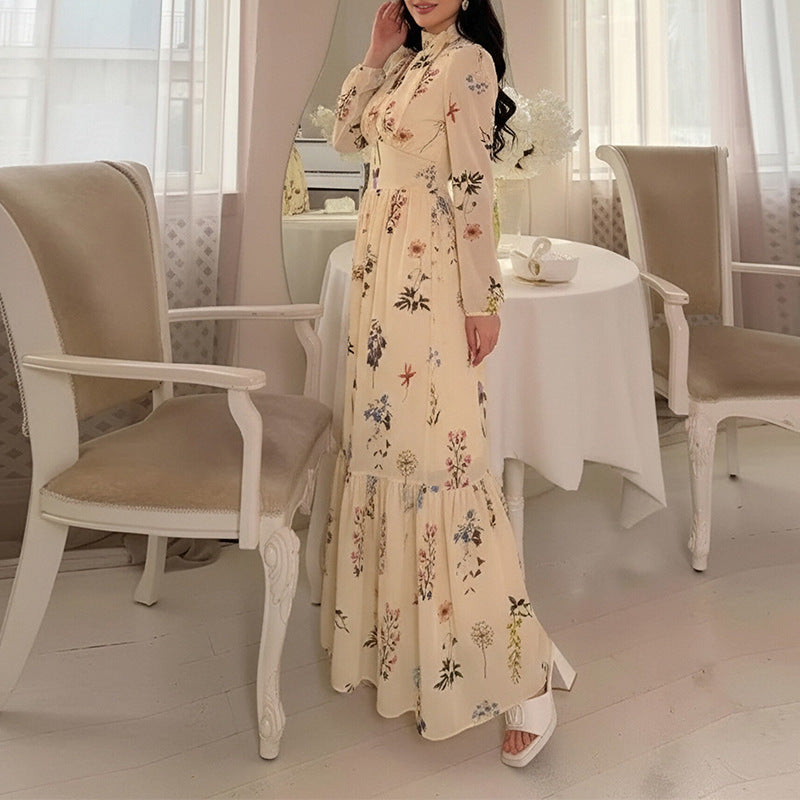 summer new women's clothing: cross-border european and american style dress - casual fashion printed a-line long sleeve dress