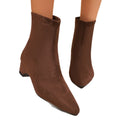 Suede slimming lookretro low heel short boots autumnew arrival pointed toe export plus size thick heel slim martin boots women