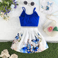 cross-border exclusive: baby girl summer dress set - blue bow suspender top + butterfly print skirt