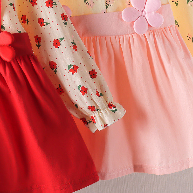 One-and-a-half-year-old baby girl's autumn dress, cute floral print dress for toddler girls, girls' dress, princess dress