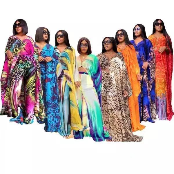 supply of african women's chiffon digital printing abaya + loose pants suit
